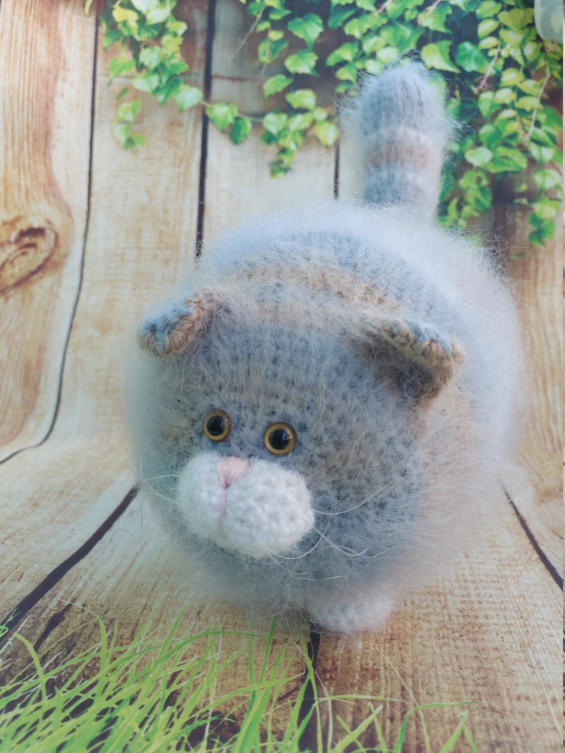 Knitted cat handmade toys toy cat fluffy cat fat cat glutton | Etsy