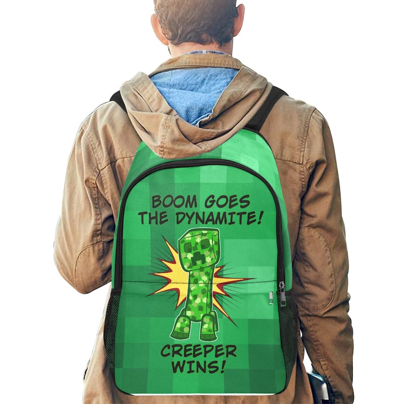 Minecraft Inspired Creeper Backpack, Laptop Travel Backpack, All-over ...