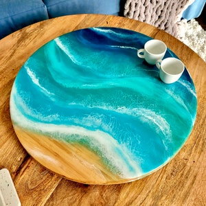 CUSTOM Ocean Resin Lazy Susan, Personalised Turntable, Beach Home Decor, Cake Stand, Resin, Handmade Wedding Housewarming Gift