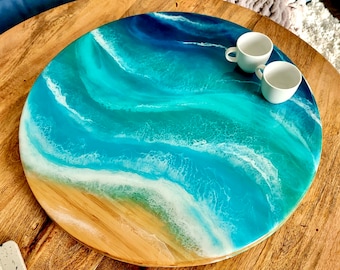 Custom Ocean Resin Lazy Susan, gepersonaliseerd stranddecor, handgemaakte draaitafel
