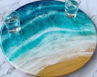 Custom Ocean Resin Lazy Susan, Personalized Turntable, Handmade Home Decor