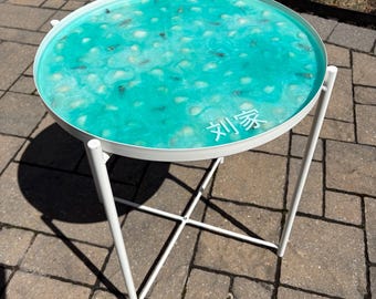 Custom Resin Seashell Side Table, Ocean Art Coffee Table, Beach Seascape Decor