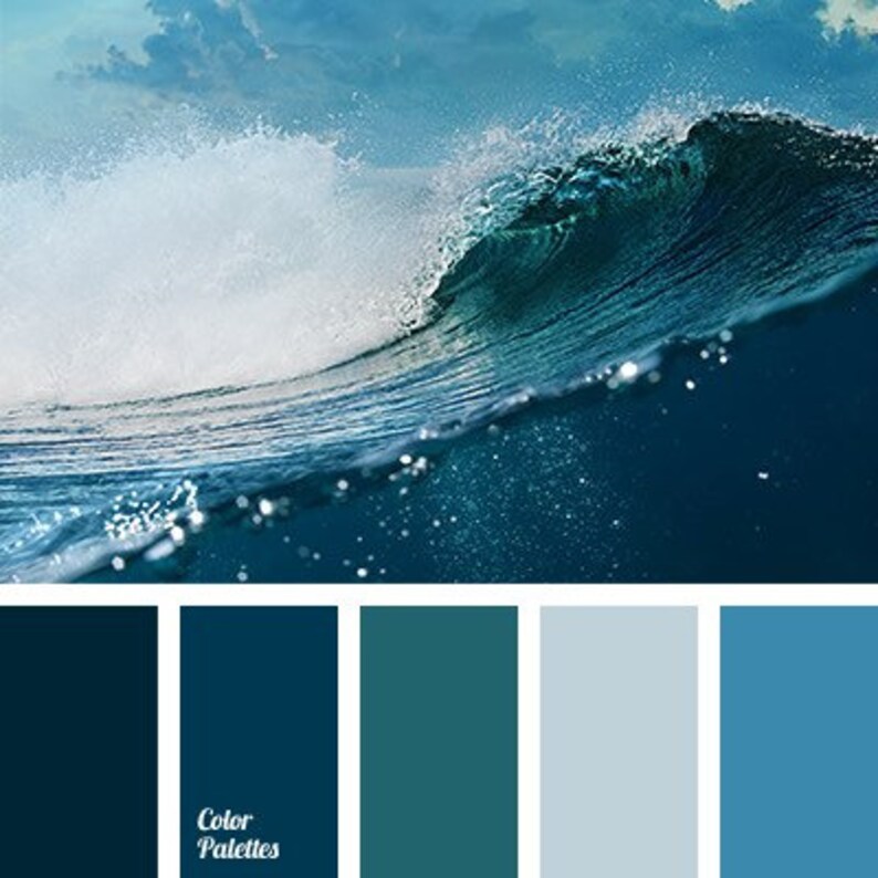 May include: A color palette inspired by the ocean, featuring shades of deep blue, teal, and light blue.