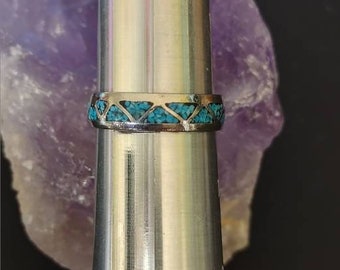 Turquoise Inlay Wedding Band Size 12.5