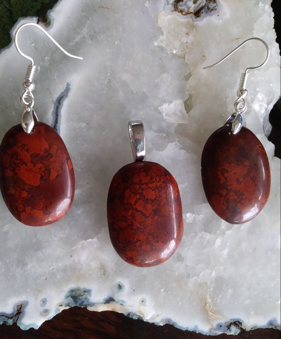 Brecciated Jasper Pendant and Earring Set