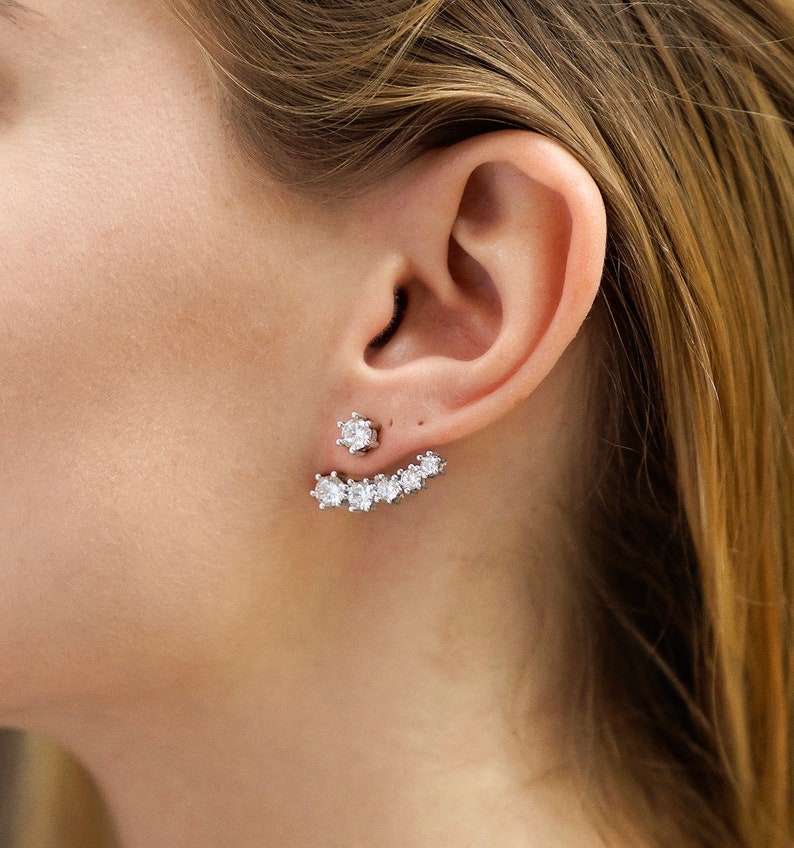 Silver Ear Jackets Front back earrings Double sided Etsy