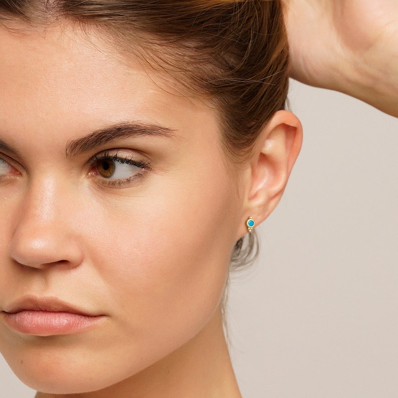 Tiny stud earrings Gold bar earrings Gift for her Minimalist earrings Sterling Silver Turquoise earrings Gold stud earrings