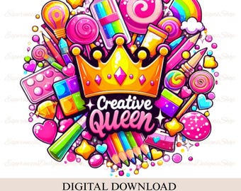 Kreative Königin PNG | Künstler Clipart für Cricut | Crafty Woman Sublimationsentwurf | Bunte Kunst zum Ausdrucken | Digitaler Download
