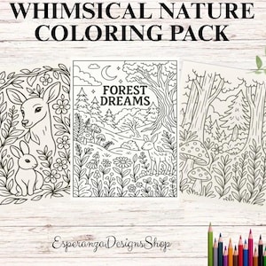 Whimsical Nature Coloring Pack - 3 Printable Pages | DIGITAL | Personal Use Only