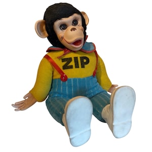 Macaco Zip Vintage com Rosto de Borracha, 40 cm, Pelúcia Azul da Rushton Co. Zippy Howdy Doody
