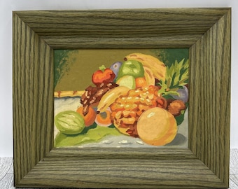 Original Artwork Acrylic Fruit Table Still Life 6" x 8" Framed Wall Art Decor