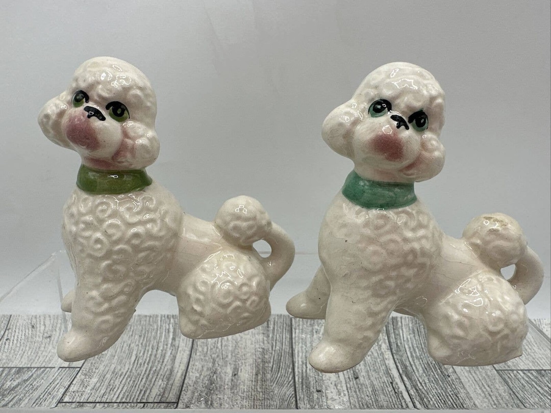 Vintage Ceramic Poodle Figurines Lot of 2 Green Collar Blue Etsy
