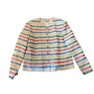 Vintage Maggy London Womens Striped Button-Up Pastel Jacket Sz 16 80s
