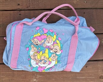 Vintage Disney Sneeuwwitje & de zeven dwergen tas Duffel 20 inch lang blauw roze