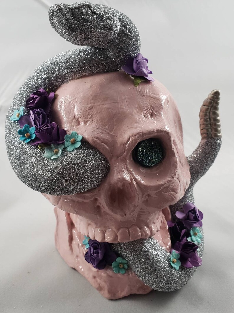 Light pink skull with silver snake