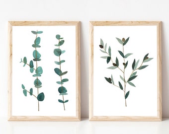 Greenery Aquarell Wanddruck Set, Wandkunst, digitaler Download