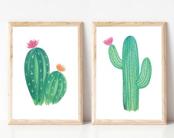 Watercolor Cactus Print set, desert wall art