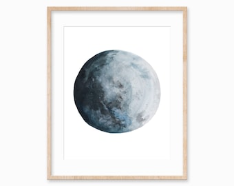 Mond Wandkunst, Aquarell Mond, Weltraum Druck