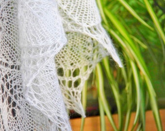 Hand knitted Shawl White triangle shawl Lace Wedding cover Headscarf Shawl Mohair Lace wrap Bridal Bridesmaid Gifts for mom Ready to ship