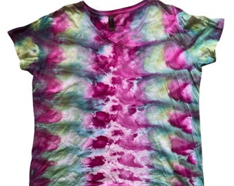 2X Ladies Tie Dyed  Gildan T-Shirt/ V-Neck/Short Sleeve/Hand-dyed