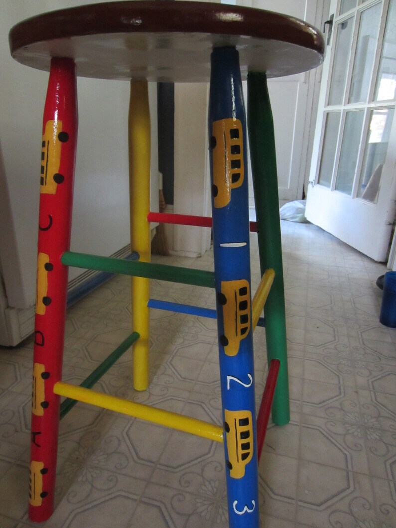 Painted Furniture School StoolHandpainted 24 tall SOLD
