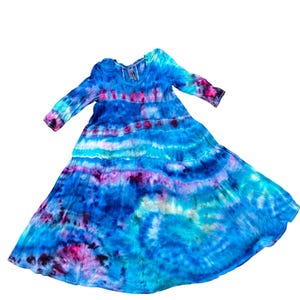 M Casual Basic Comfy Flare A-Line Midi Dress/3/4 Sleeve/Hand-Dyed