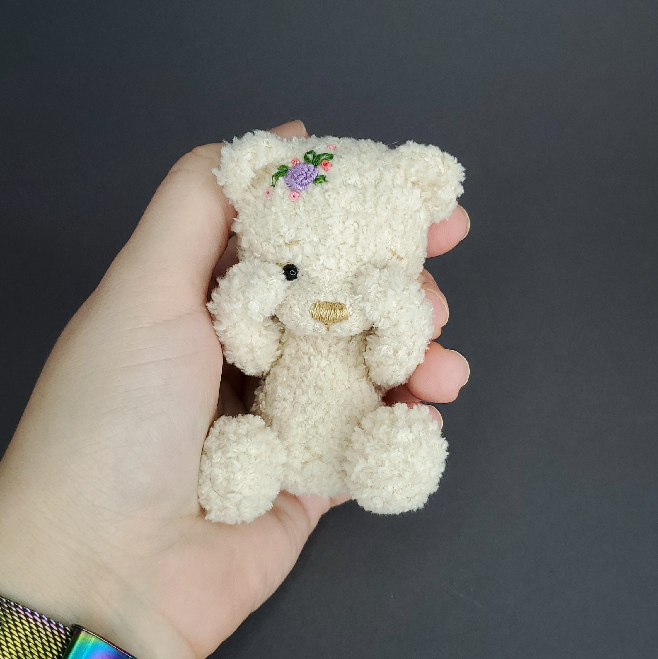 Mini Amigurumi Bear Softy Toy Mini Teddy Purple Bear Miniature Etsy