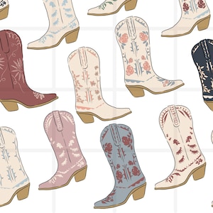 Cowgirl Stiefel Clipart, Boho Cowboy Stiefel Clip Art, niedlich Südwest neutral Erdtöne, Boho Cowboy Stiefel Illustration Vektor-Grafik