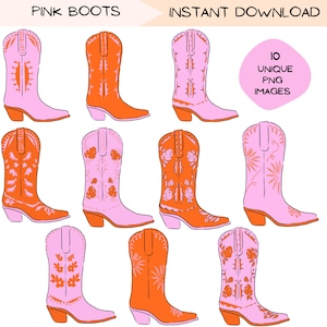 Clipart cowgirl boot, roze moderne cowboylaarzen illustraties, kleurrijk zuidwestenthema, kleurrijke illustratie vectorgraphics, handgetekende ontwerpen