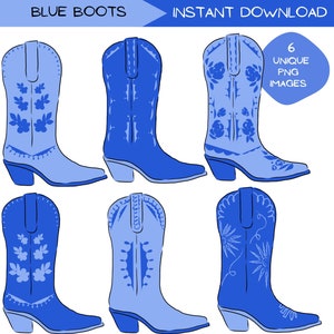 Clipart de botte de cow-girl, clipart bottes de cowboy modernes bleu vif, joli thème du sud-ouest, graphiques vectoriels Illustration géniale, dessins dessinés à la main