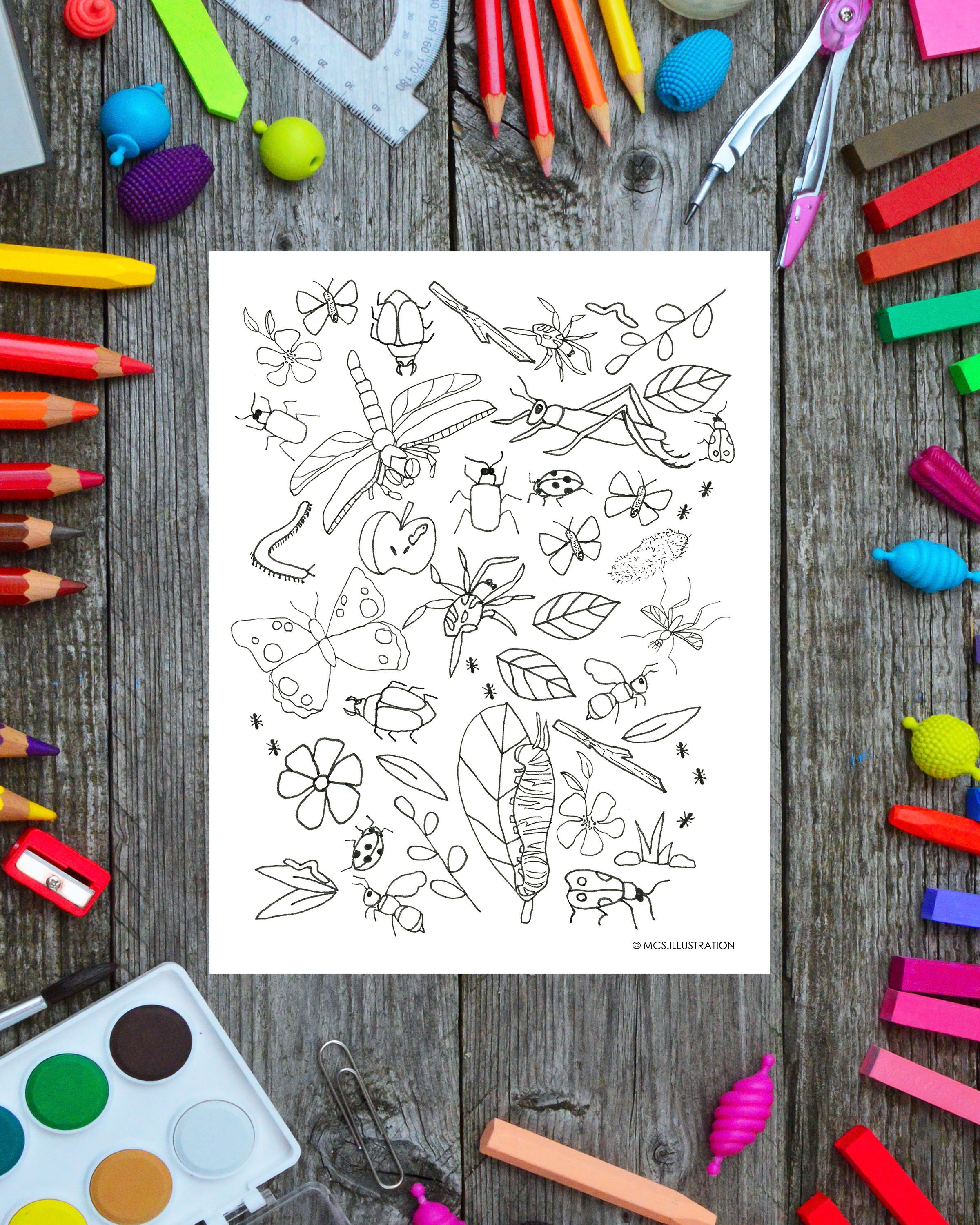Printable Insect Bug Coloring Sheet Digital Download Print | Etsy