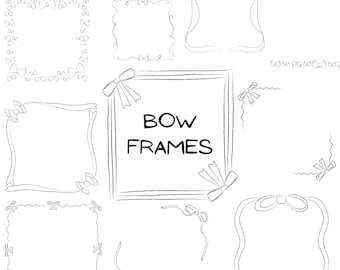 Square Frame Clip Art PNG, Bow PNG Borders Set, Hand-Drawn Line Art Designs, Modern Simple Elegant Graphics for Digital Download