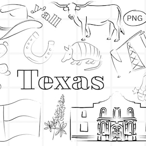 Texas Clipart Bundle, Alamo Line Art Simple, Southwest Printable Icons, Southern Cowboy Digital Drawings, Download for Invites, Crafts
