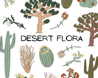 Desert Flora PNG Clipart Bundle, Botanical Hand-drawn Western Drawings, Southwestern Plant Designs, Illustration for DIY Crafts, Stationery