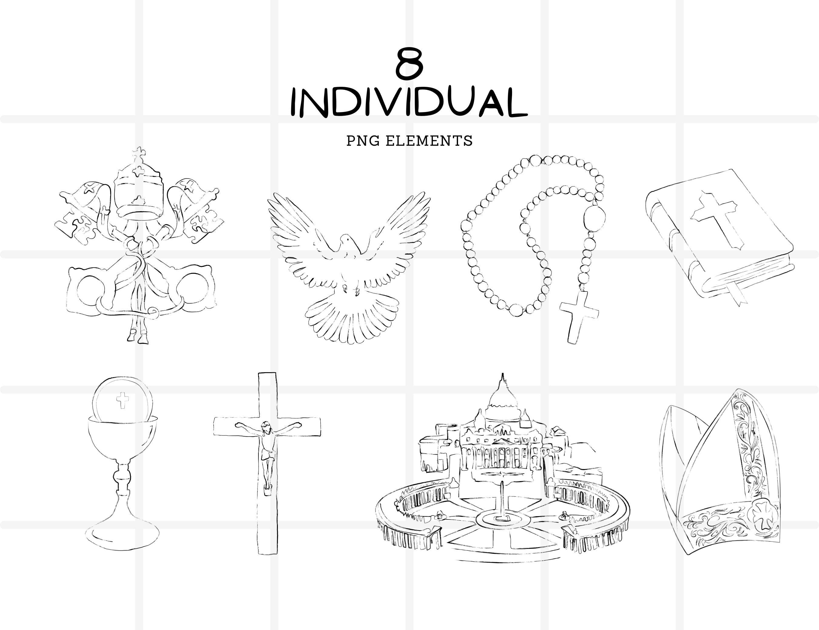 Single Graphics Catholic Catholic Clipart Bundle, Catholicism Hand-drawn Line Art, Rome Vatican ...