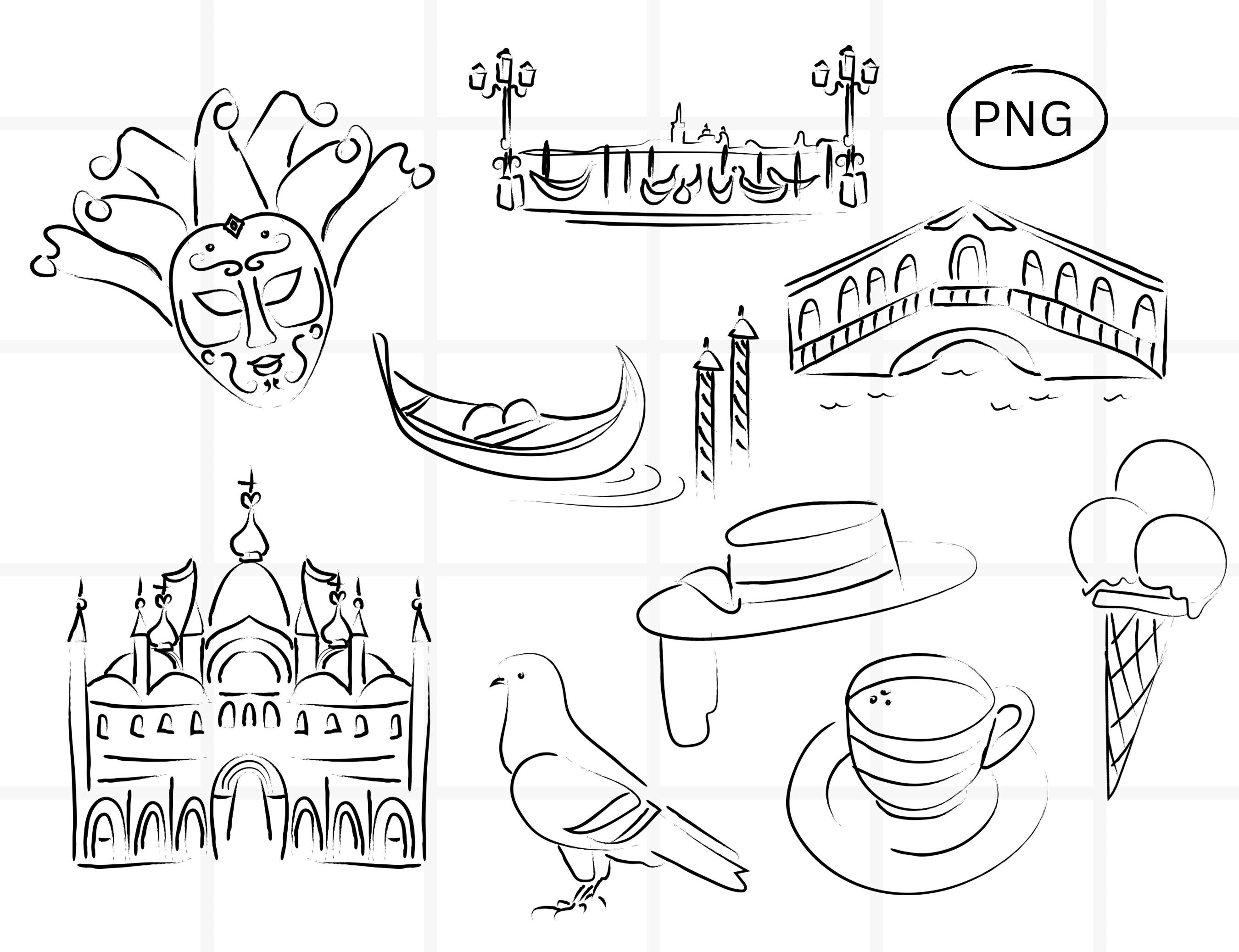 Venice Clipart Bundle, Venetian Travel Clip Art Designs, Minimalist ...
