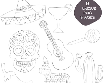 Fiesta Clipart Bundle PNG, Cinco de Mayo Graphics, Taco Tuesday Party Clipart, Mexican Celebration Illustrations