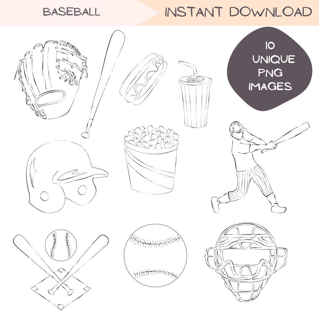 Baseball Clipart Bundle: Hand-drawn Sports PNG (digital Download) - Etsy