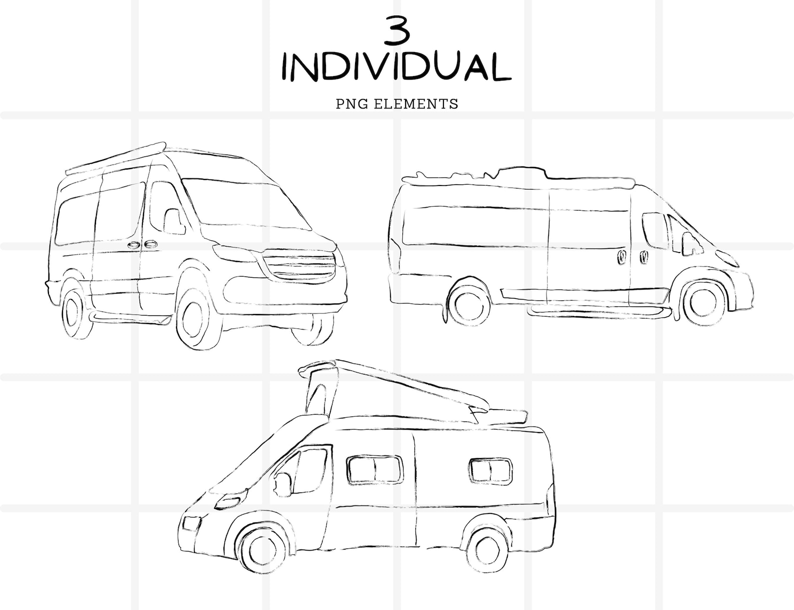 Drawn Rv Camper Van Clipart Bundle, Hand Drawn RV Line Art, Van Life Travel PNG ...