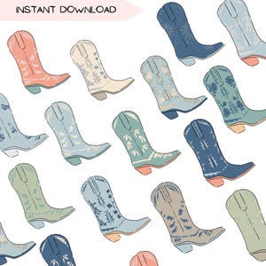 Clipart de botte de cow-girl côtière, cow-girl de bord de mer couleurs bottes de cow-boy bohème clip art, mignon sud-ouest neutre illustration western graphiques vectoriels