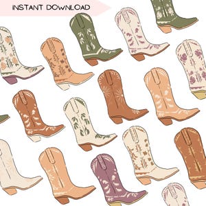 Clipart de botte de cow-girl, couleurs des tons terre du désert boho bottes de cow-boy Clip Art, mignon neutre du sud-ouest, Illustration Western, graphiques PNG