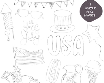4th of July Clipart Bundle PNG, Patriotic Independence Day Graphics, USA Party Decorations, Fireworks & Stars Holiday Design Set