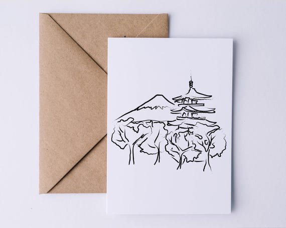 富士山のクリップアート、日本の寺院の線画、アジア旅行ブログの