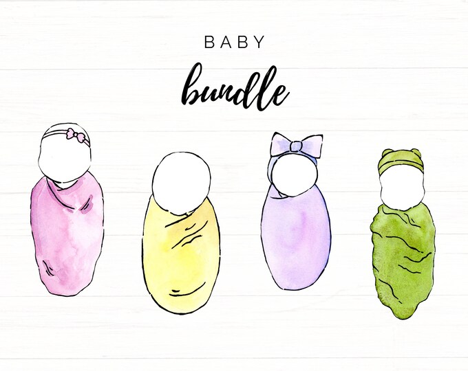 Newborn Baby Clip Art Bundle, Gender Neutral Girl Boy Watercolor