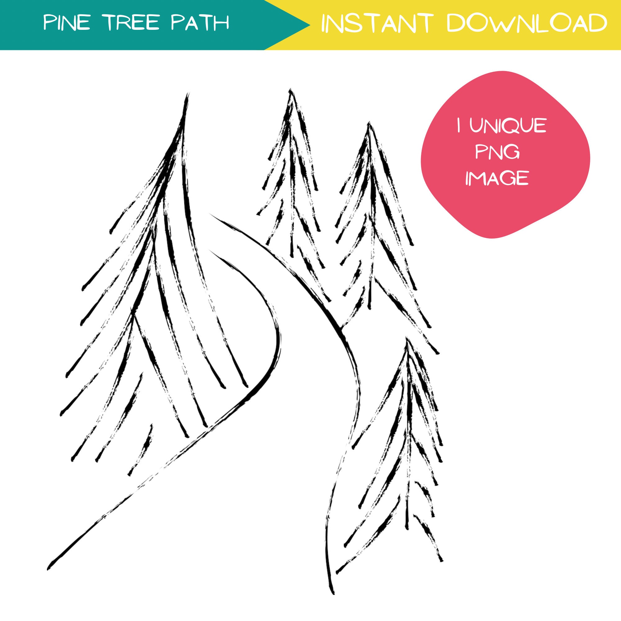 Forest Clip Art, Woodland Ink Drawing, Hand Drawn Landscape