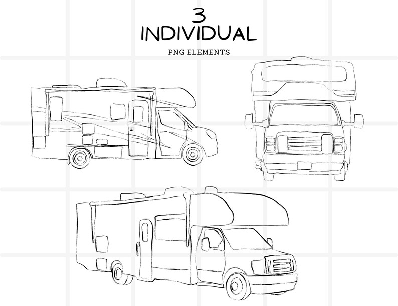 RV Camper Class C Drawing, PNG Clipart Bundle, Hand-drawn Designs for ...