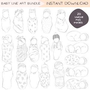 Bundle clipart bébé nouveau-né, sexe neutre bébé fille garçon, dessin au trait Illustration Portrait sans visage, Clipart PNG dessinés à la main