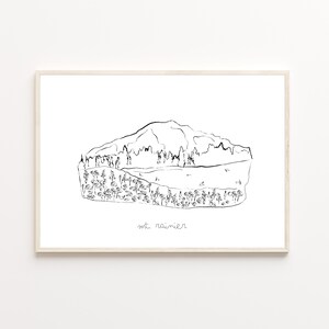 Mt. Rainier Washington Clip Art Ink Line Art, Hand Drawn Nature Landscape Illustration ...