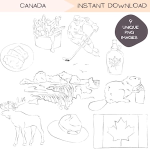 Kanada Clipart Bundle, Kanadische Reise Clip Art Designs, Minimalistische Linie Kunst, einfache handgezeichnete Illustration, Schwarzweiß-Designs, PNG