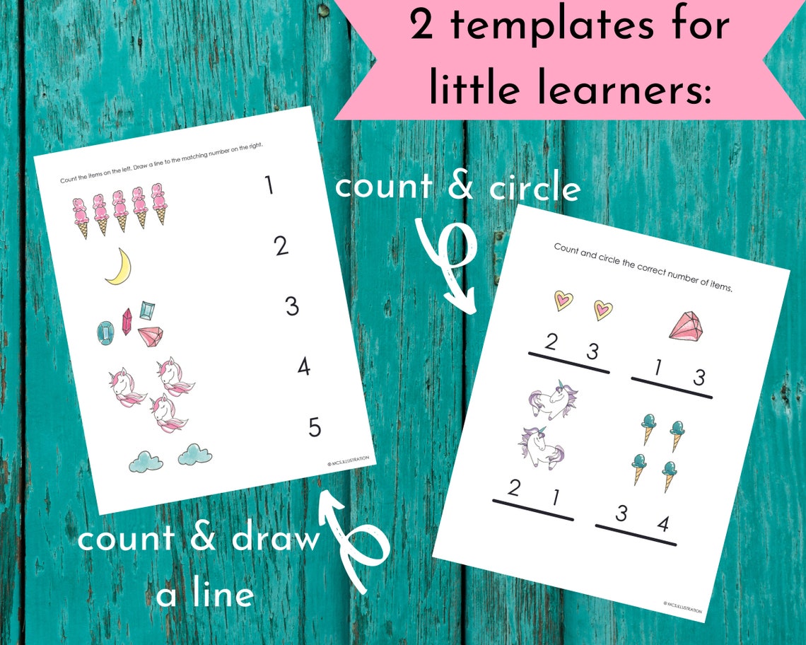printable unicorn math worksheet bundle counting worksheets etsy
